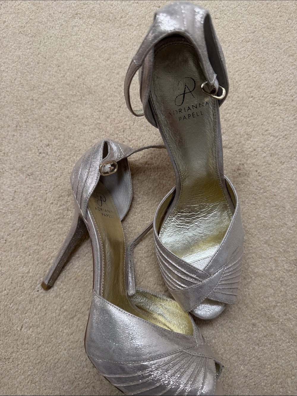 Adrianna Papell Metallic Gold Peep-Toe Ankle-Strap Heels